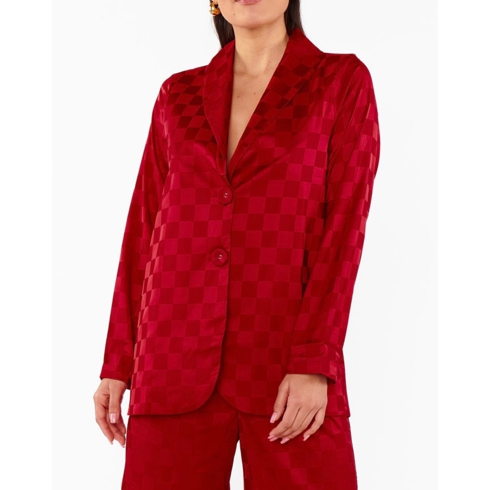 Show‎ Me Your Mumu Felix Blazer Red Checkerboard Satin  Size Medium